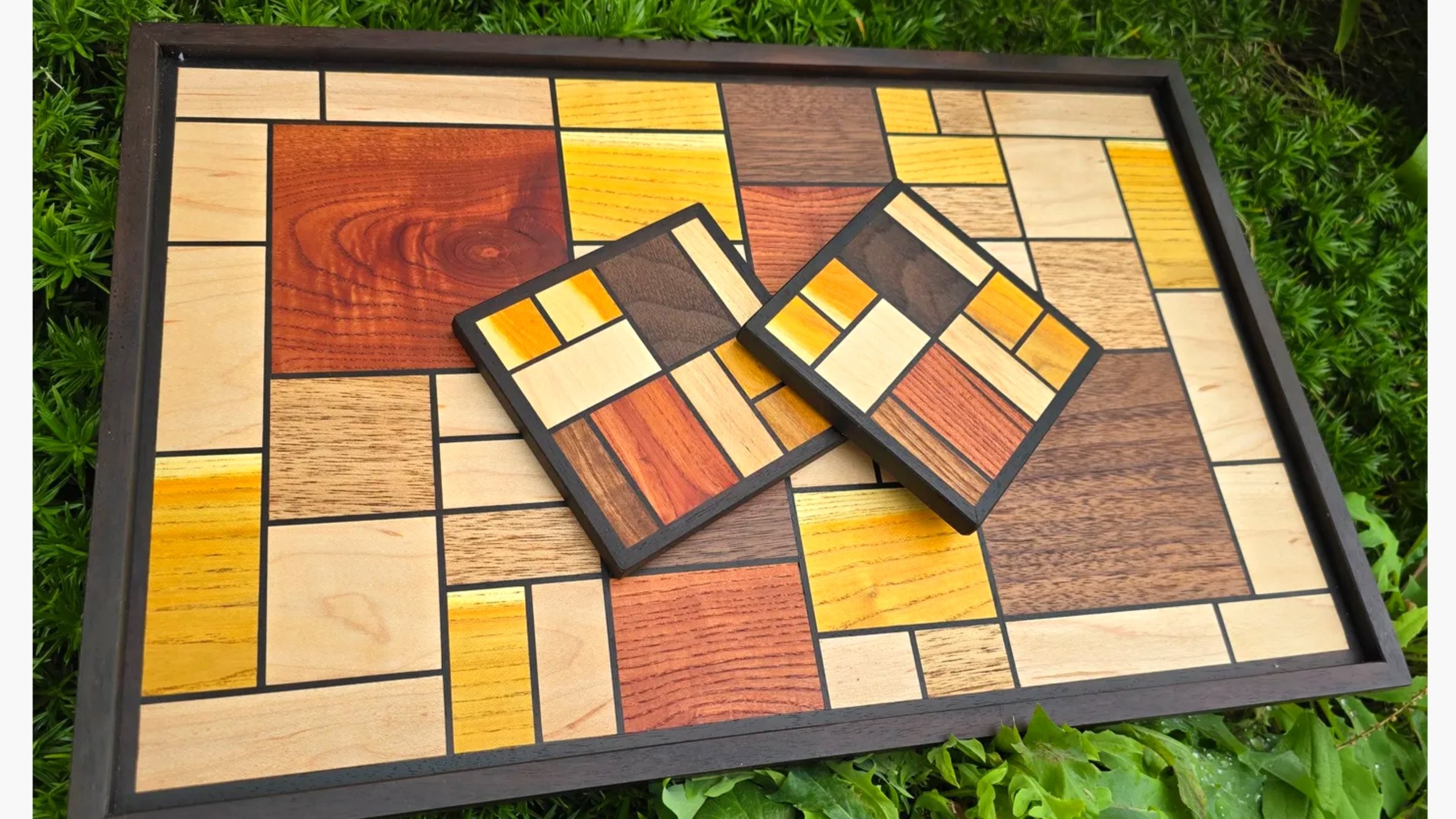 Mini Gallery on Your Table Handmade Solid Wood Tea Coasters & Tray