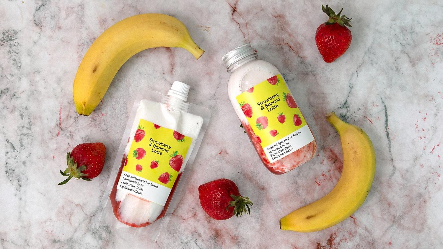 Sweet strawberry and banana bliss chilled in every sip of Strawberry Banana Latte!