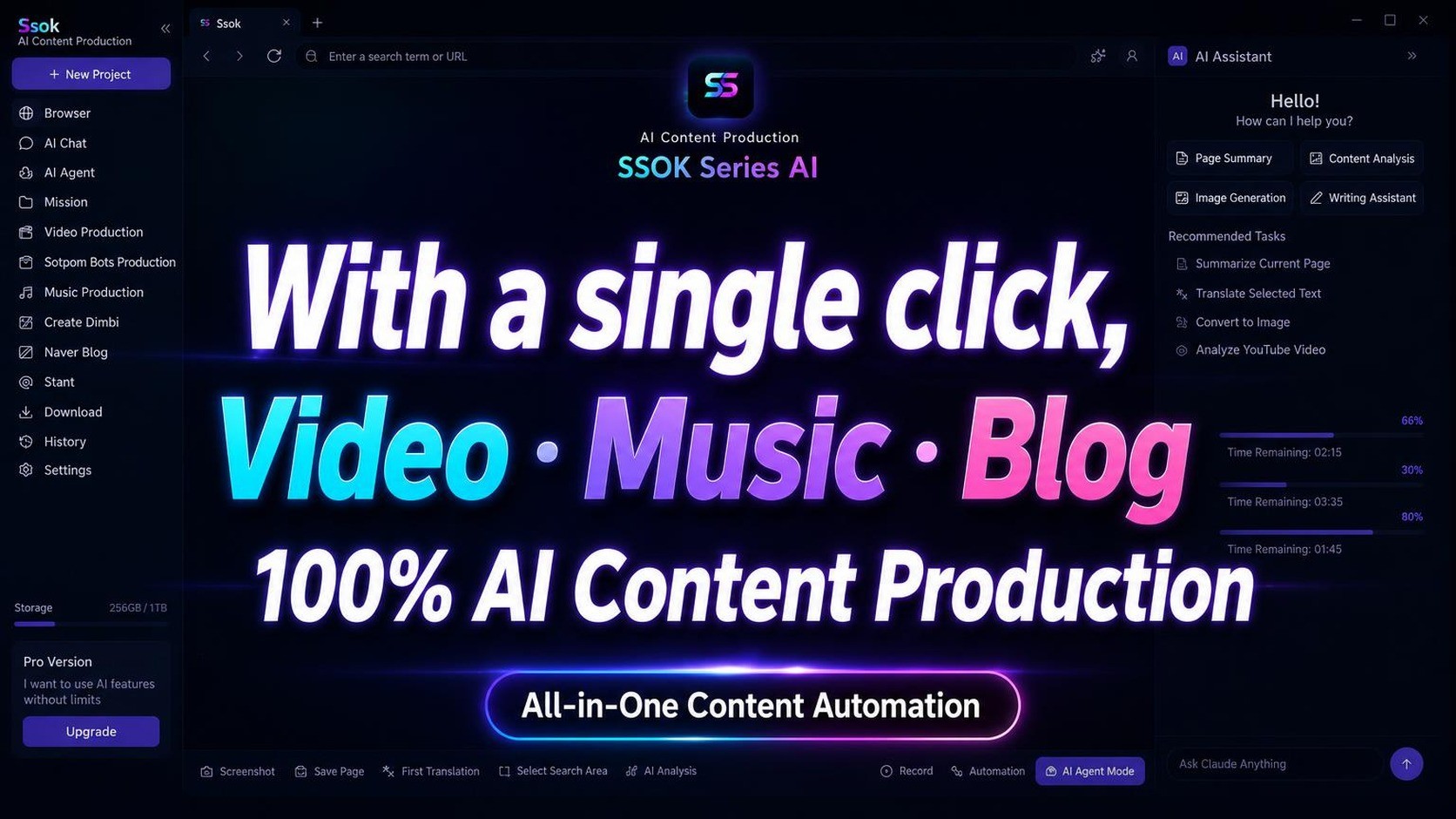 One Click 100% AI-Powered Video Music & Blog Creation