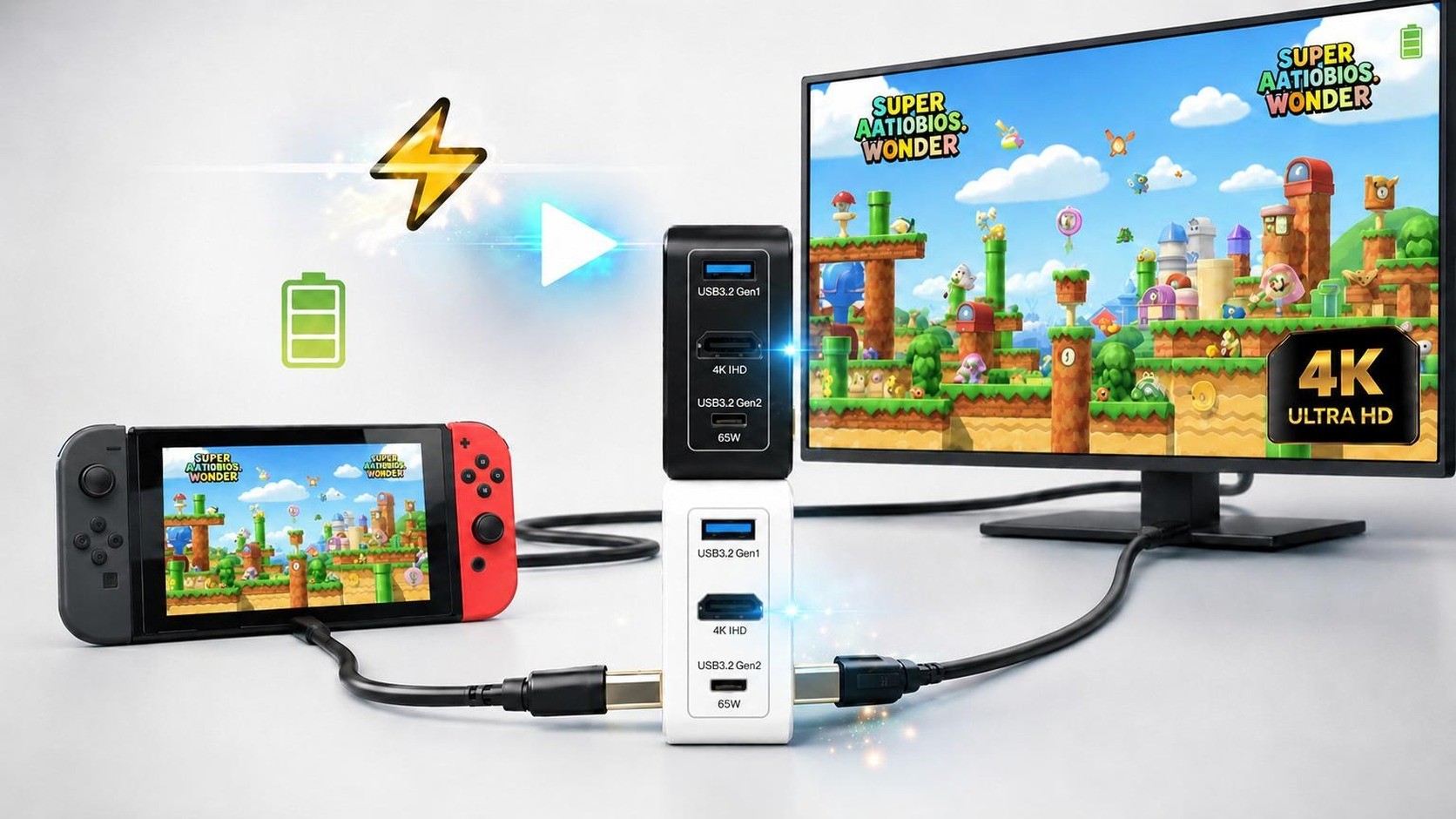 [Nintendo Dock Mode] 65W PD Charging + 4K HDMI Dock & USB Hub All-in-One