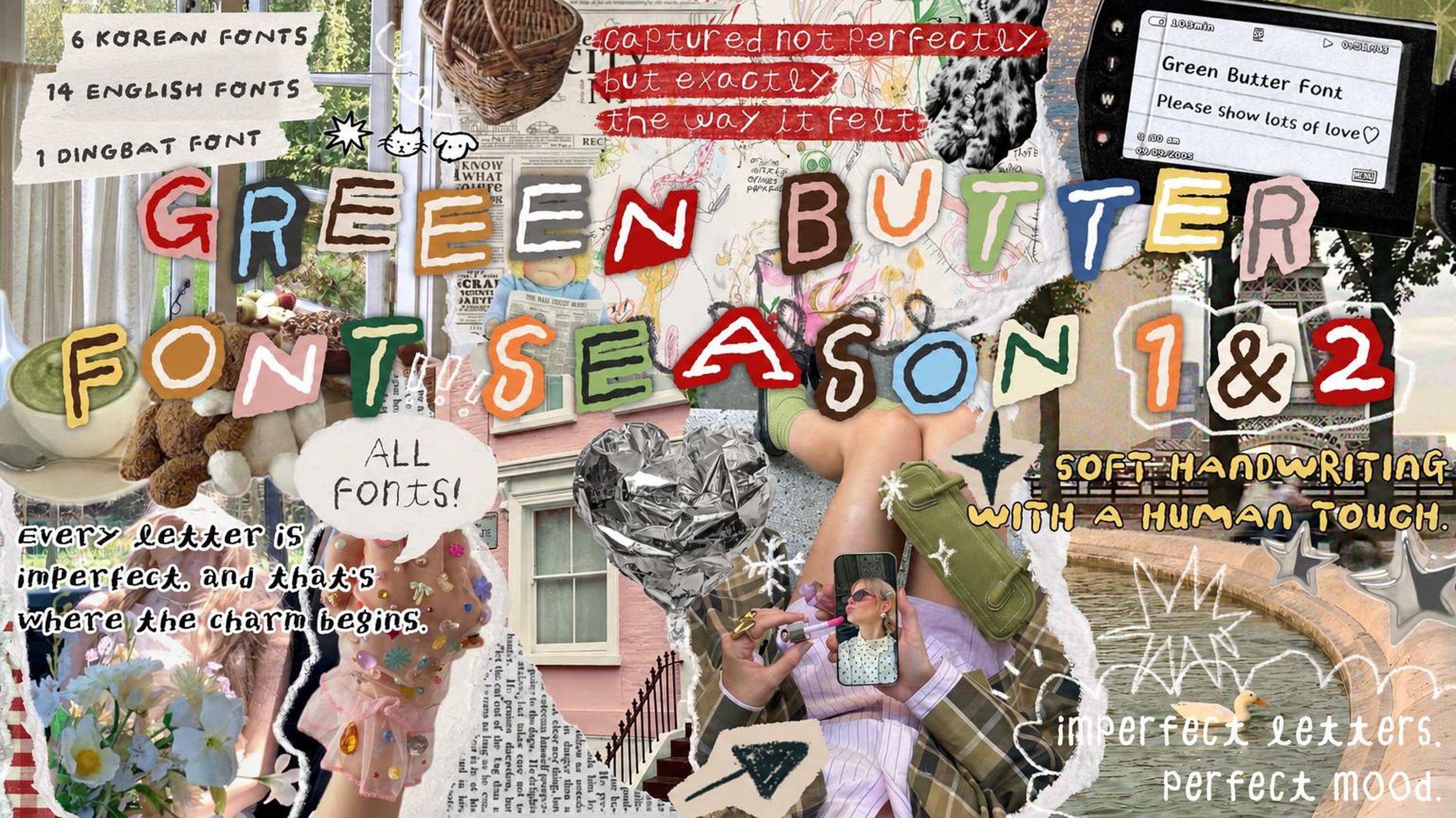 Handwritten Charm: Green Butter Season 1 & 2 │ 21 Fonts in Korean English & Dingbats