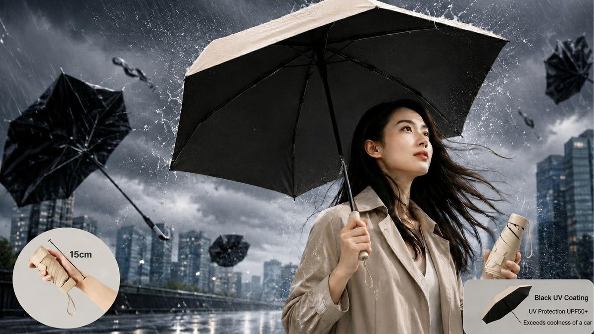 [Ultra-Compact 15cm] Rain? No Problem! Blocks 99.9% of UV Rays.