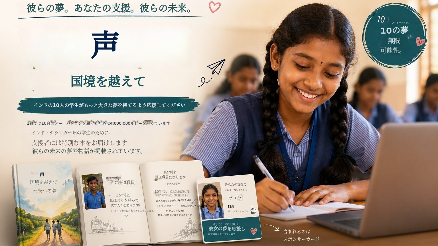 ひとつのノートパソコン、ひとつの夢、ひとつの未来。