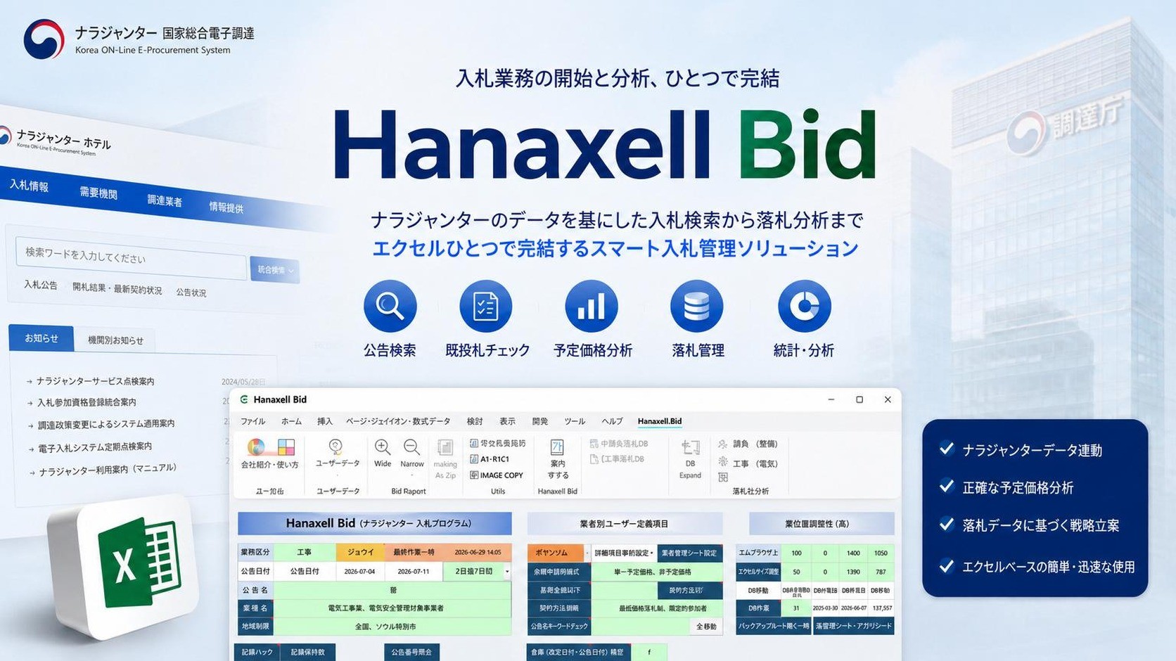 Hanaxell Bidで簡単に国の調達業務を