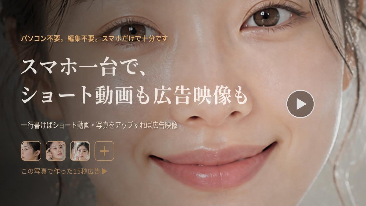 パソコン不要、スマホだけでショート・ロング・広告動画も自動作成