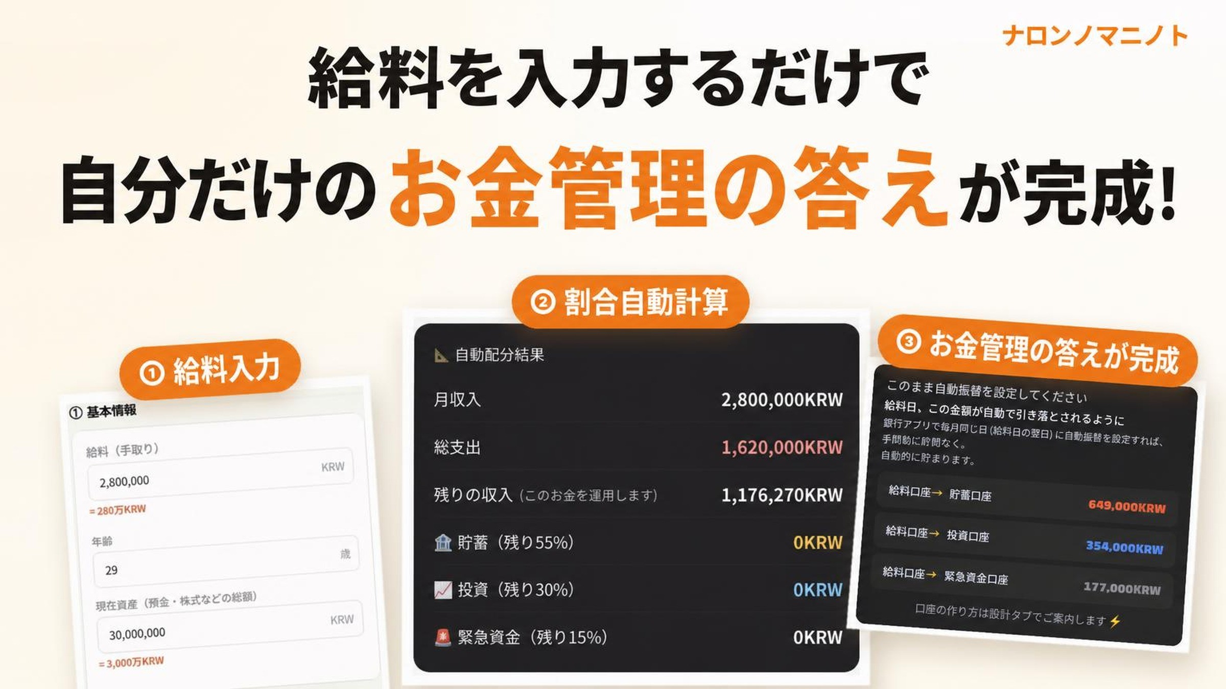 給料を入れるだけで完了、資産管理自動化［マネーダイアリー］