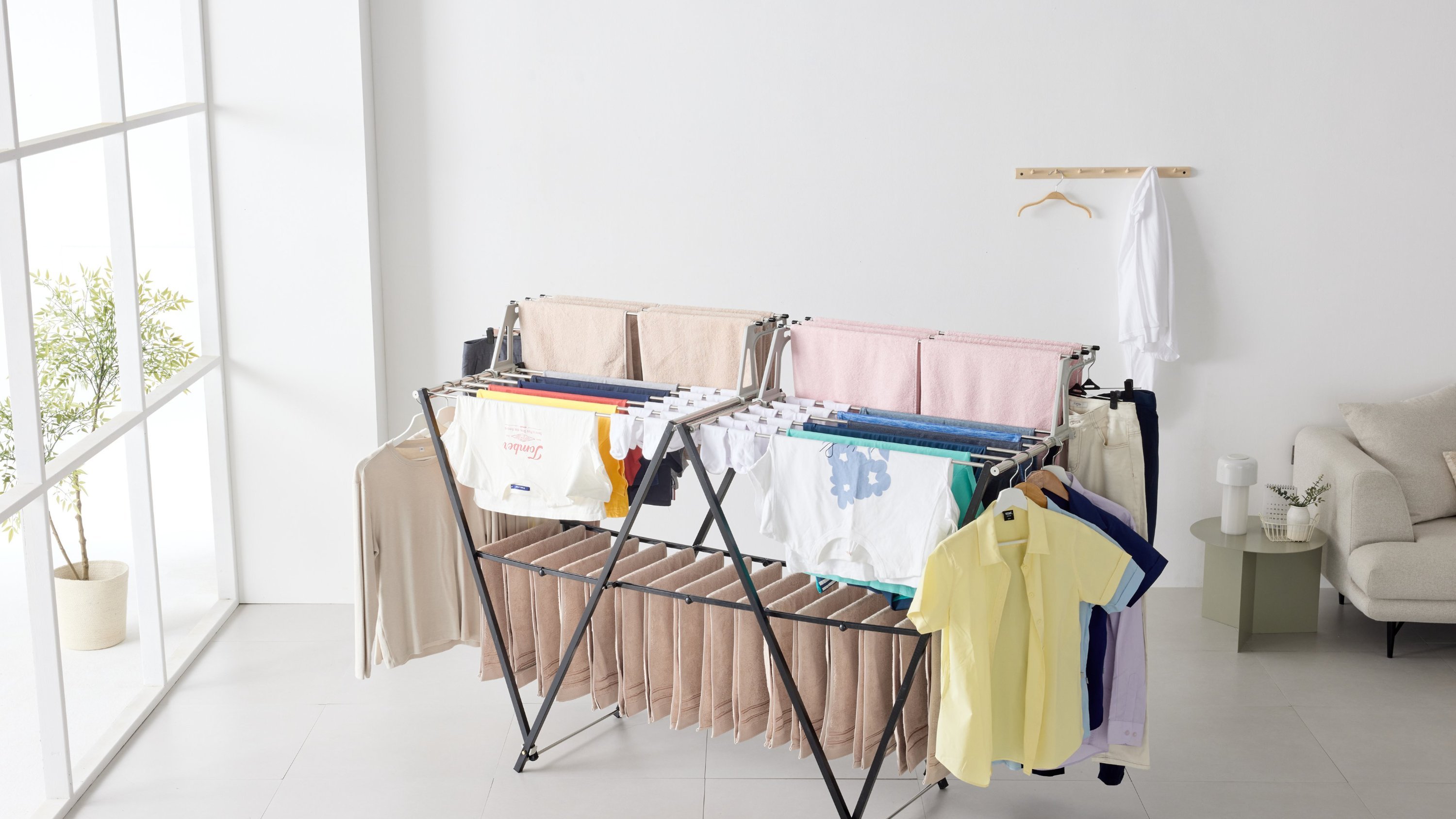 酷暑夏日洗衣除味巨无霸容量晾衣架！52条毛巾一次晾得蓬松柔软