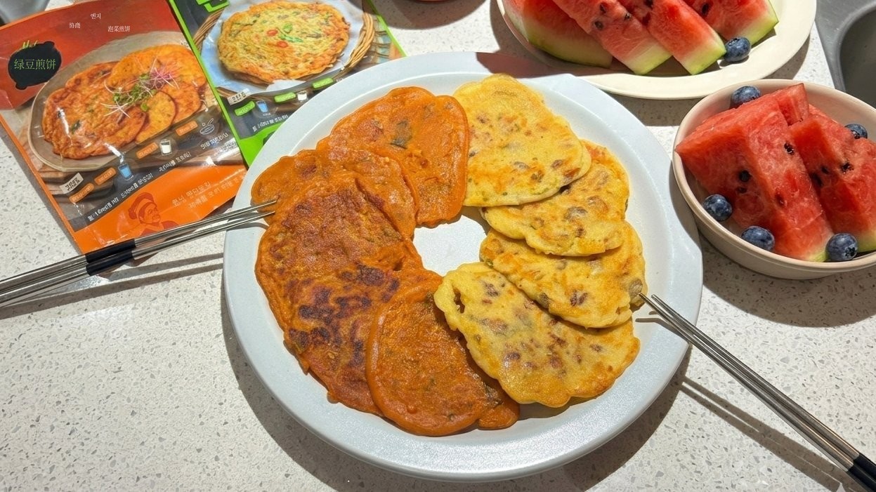 只需加水摇匀！无忧洗碗的超简便泡菜煎饼·绿豆煎饼
